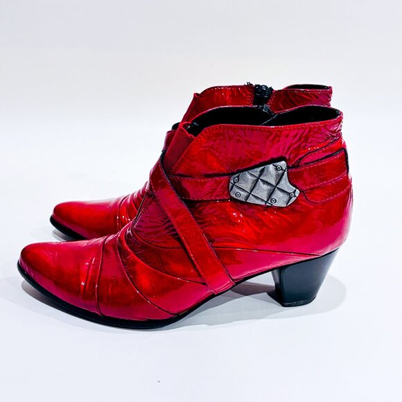 ARABÉSQUE Red patent leather ankle boots | Statement retro | Size 5.5 - Picture 5 of 9